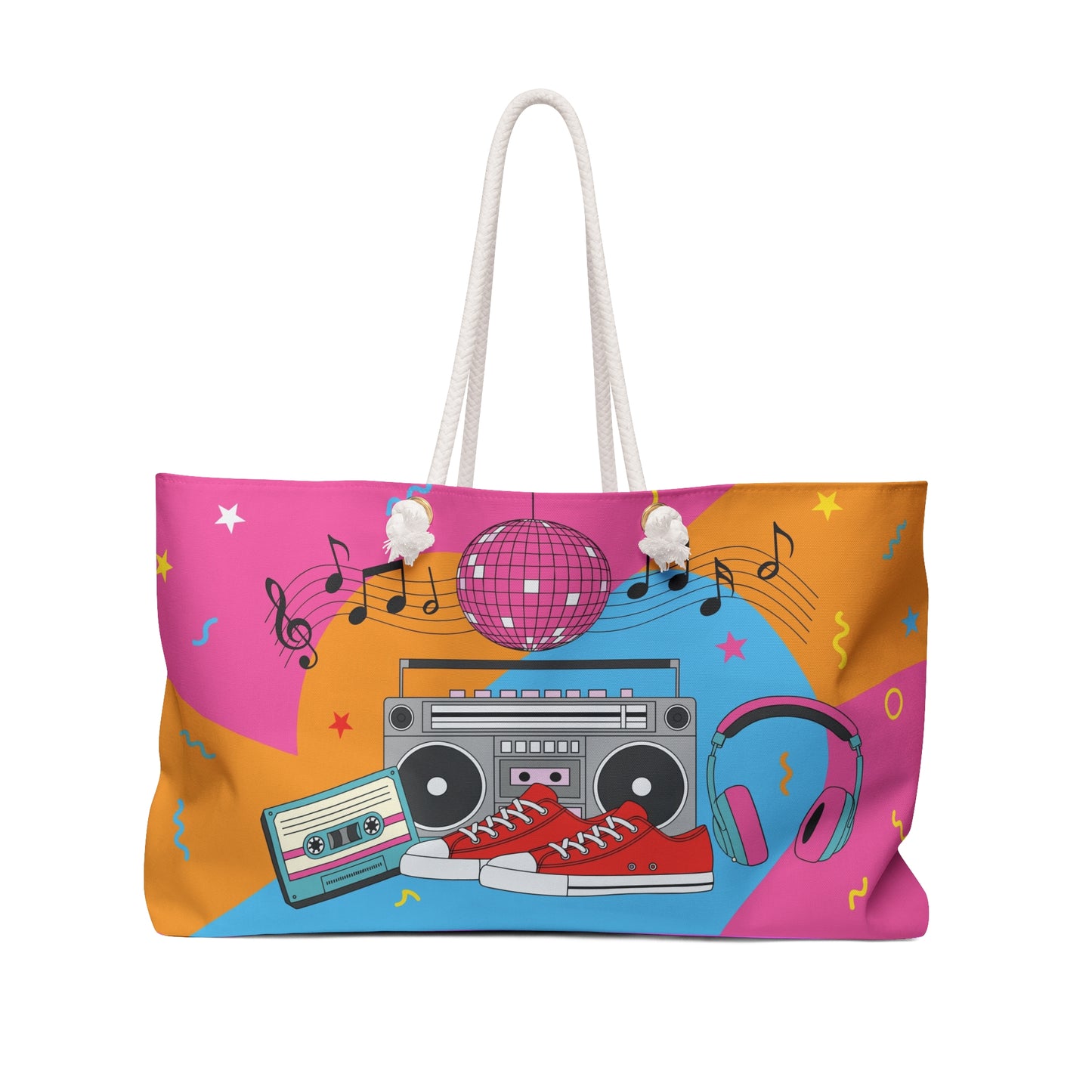 Retro Music Weekender Bag — Boombox, Headphones & Disco Tote