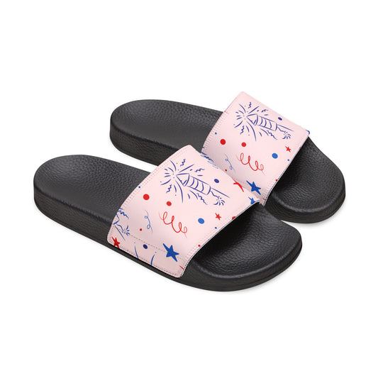 Pink Patriotic Star & Firework Design-Women's Removable-Strap Sandals
