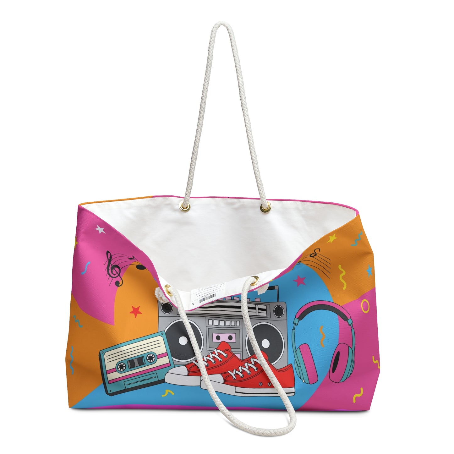 Retro Music Weekender Bag — Boombox, Headphones & Disco Tote
