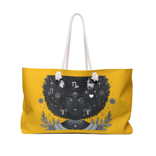 Capricorn Astrology Weekender Bag — Zodiac Afro Goddess Travel Tote