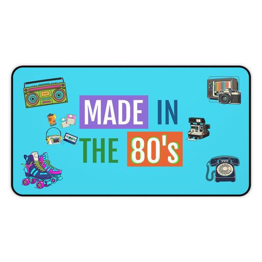 Retro 80s Desk Mat — Vintage Roller Skates, Boombox & Polaroid Design