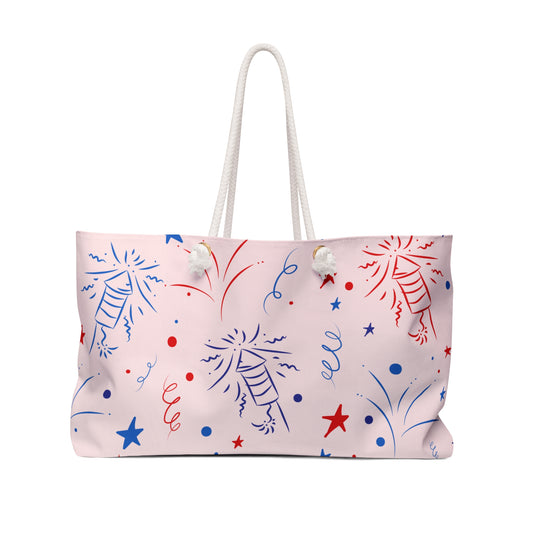 Patriotic Fireworks Weekender Bag — Red, White & Blue Celebration Tote