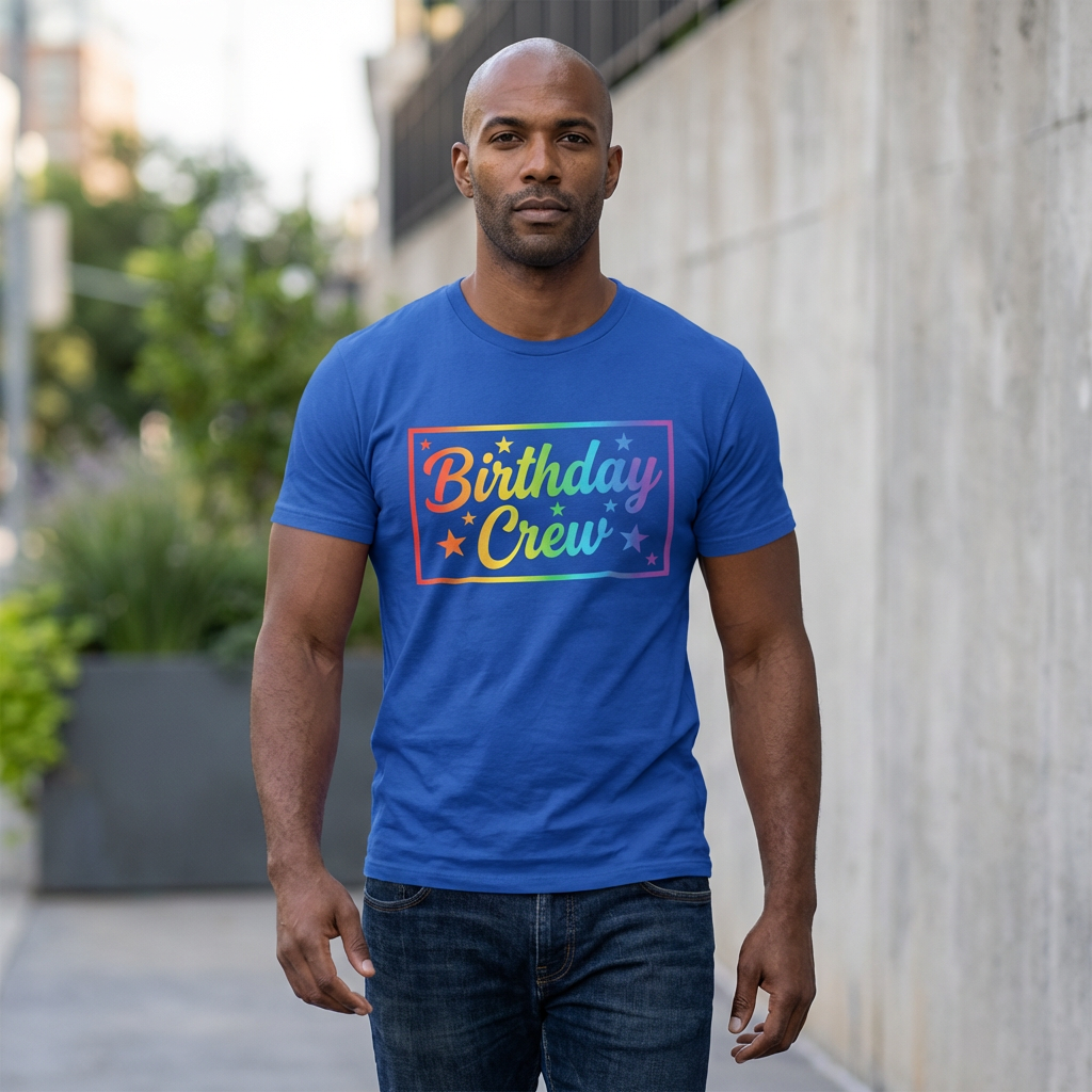 Birthday Crew Rainbow Retro Block Letter T-Shirt