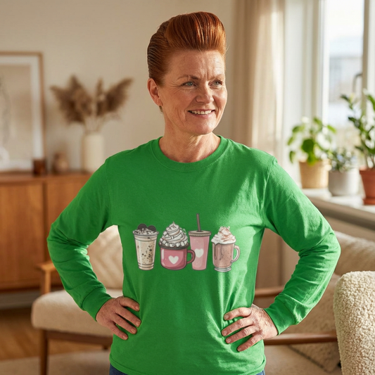 Cute Coffee Drinks Long Sleeve Tee — Cozy Barista-Inspired Shirt