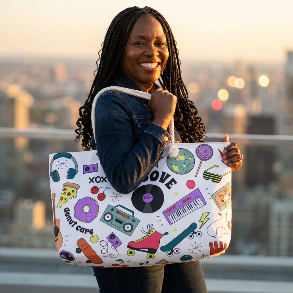 Groove Retro Doodles Weekender Bag — 90s Music & Skate Travel Tote