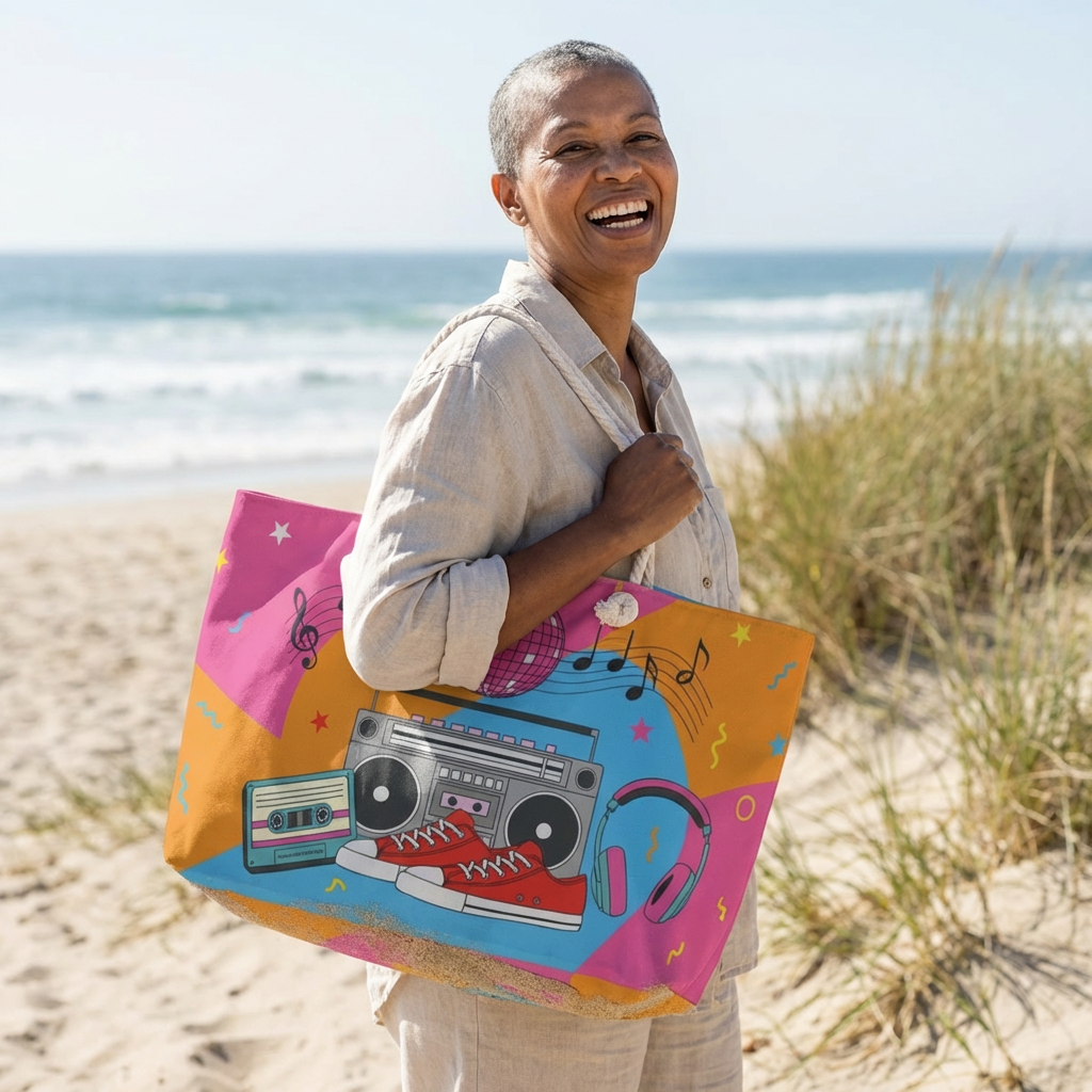 Retro Music Weekender Bag — Boombox, Headphones & Disco Tote