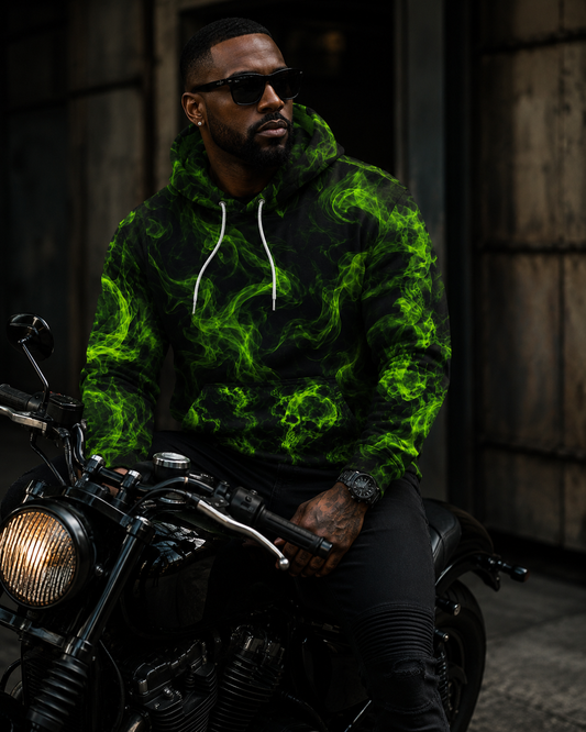 Green Smoke Skull Hoodie | All-Over Print