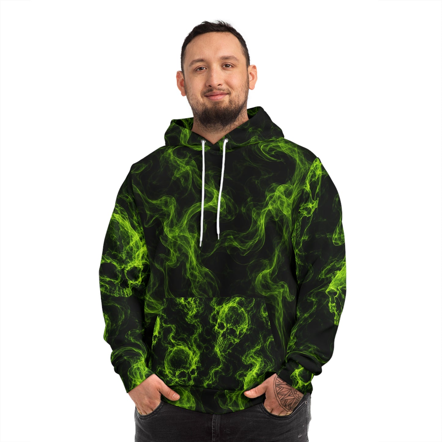 Green Smoke Skull Hoodie | All-Over Print