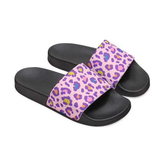 Purple Leopard Slide Sandals — Women's Removable‑Strap Pool & Casual Slides