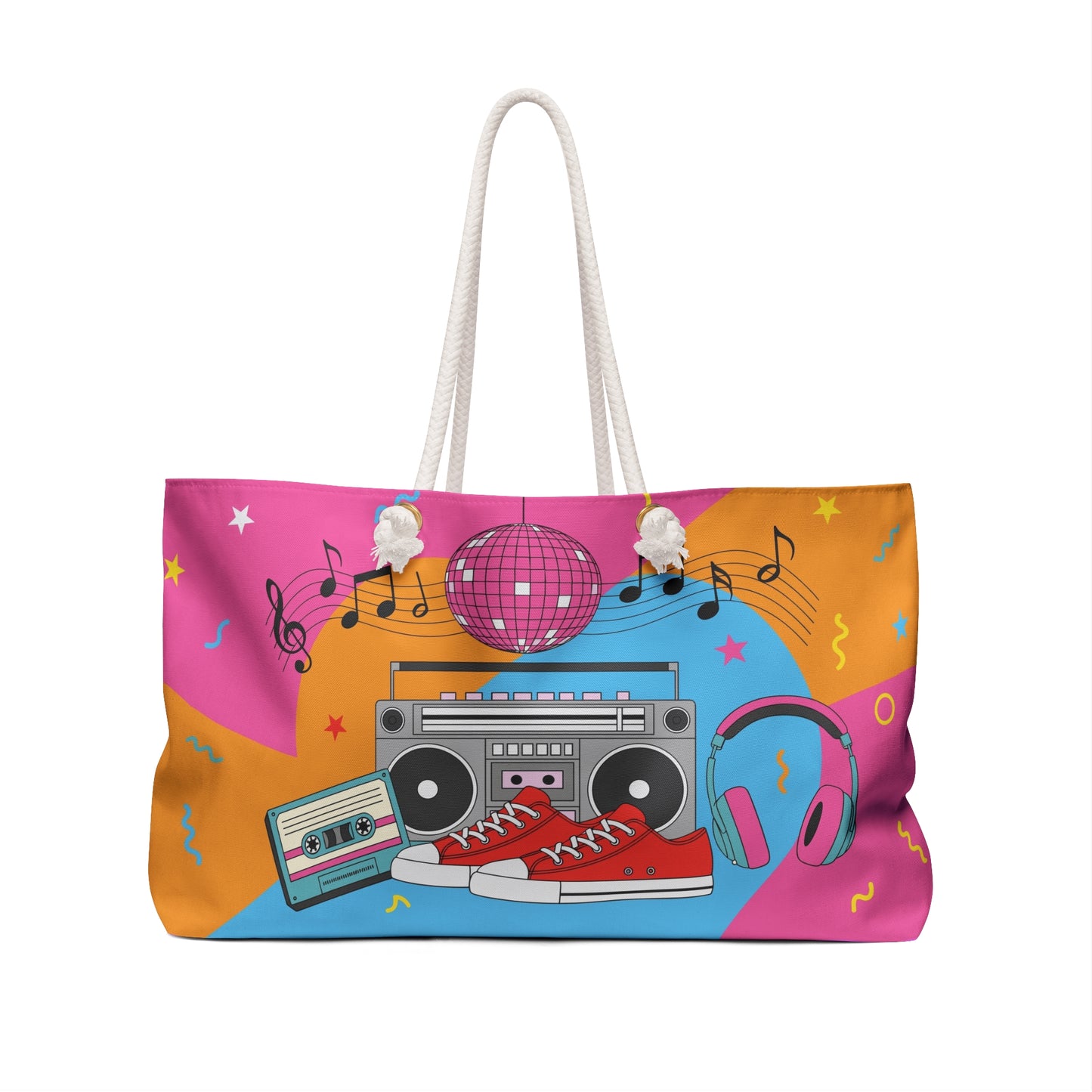 Retro Music Weekender Bag — Boombox, Headphones & Disco Tote
